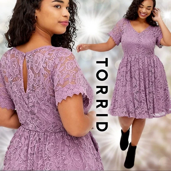 Torrid Purple Lace Skater Dress Size 1 1XL & 2 2XL New with tags - Picture 2 of 15